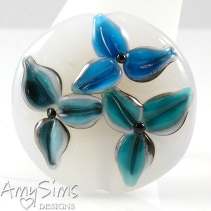 Blue Teal White Artisan Focal Lampwork Glass Bead
