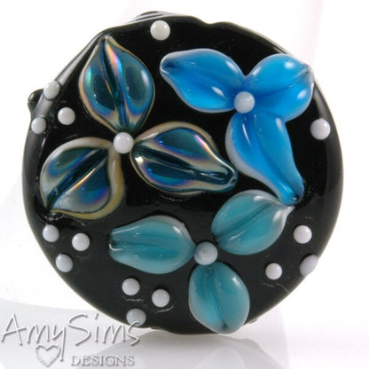 Blue Teal Black Artisan Focal Lampwork Glass Bead
