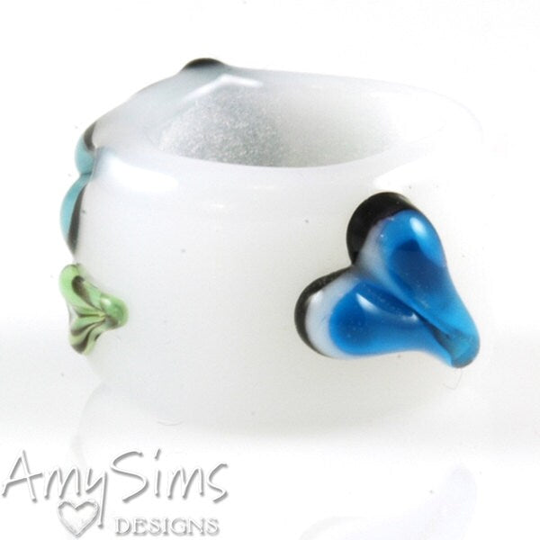 Regaliz Blue Floral Artisan Lampwork Glass Focal Bead