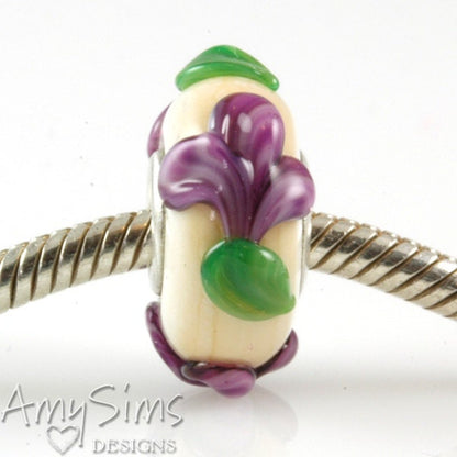 Purple Flower Buds Glass Artisan Lampwork Glass Bead SRA