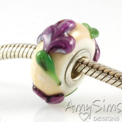 Purple Flower Buds Glass Artisan Lampwork Glass Bead SRA