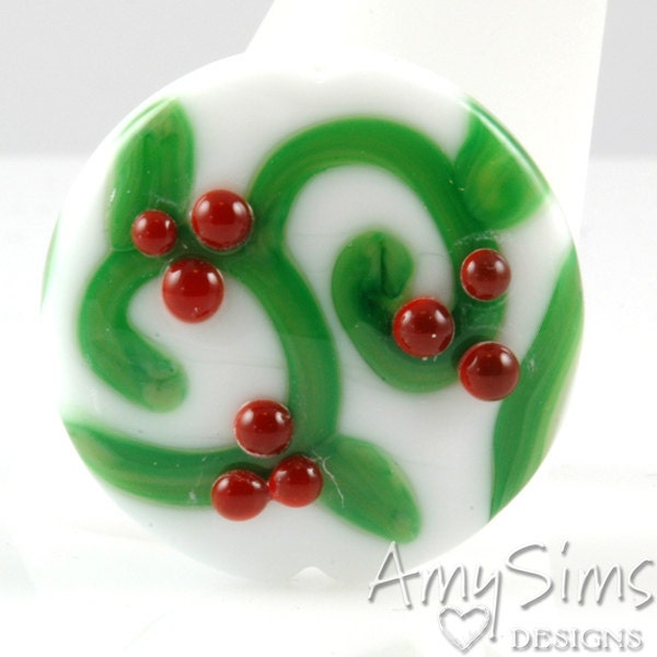 Holdiay Red Berries Artisan Focal Lampwork Glass Bead