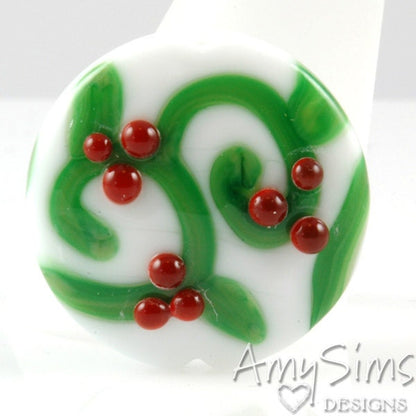 Holdiay Red Berries Artisan Focal Lampwork Glass Bead