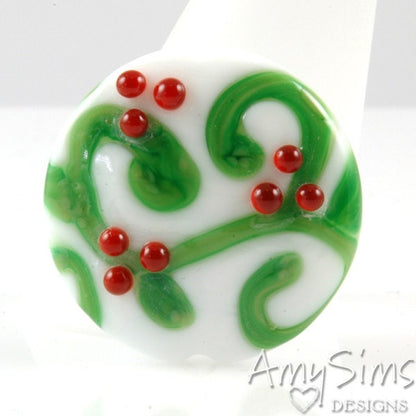 Holdiay Red Berries Artisan Focal Lampwork Glass Bead