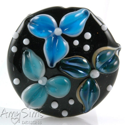 Blue Teal Black Artisan Focal Lampwork Glass Bead