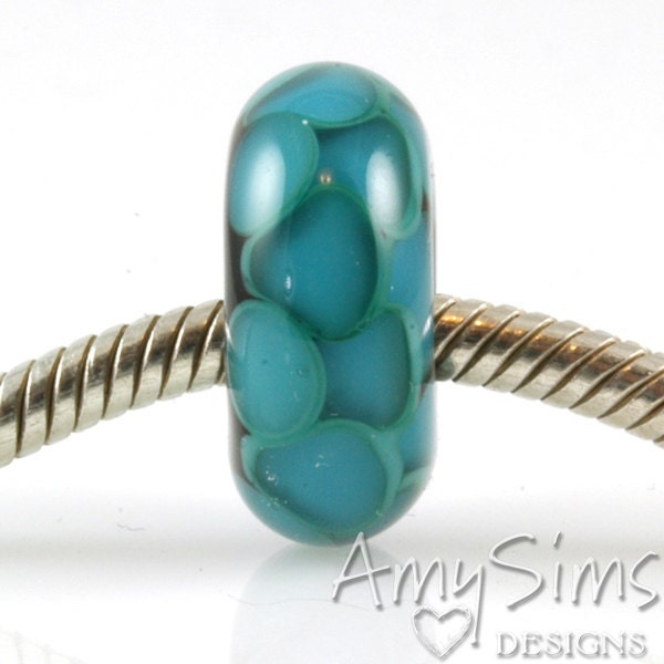 European Charm Bead Big Hole Lampwork Glass Bead Green Lotus Petals