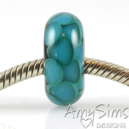 European Charm Bead Big Hole Lampwork Glass Bead Green Lotus Petals