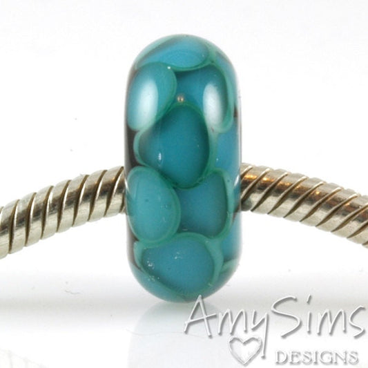 European Charm Bead Big Hole Lampwork Glass Bead Green Lotus Petals