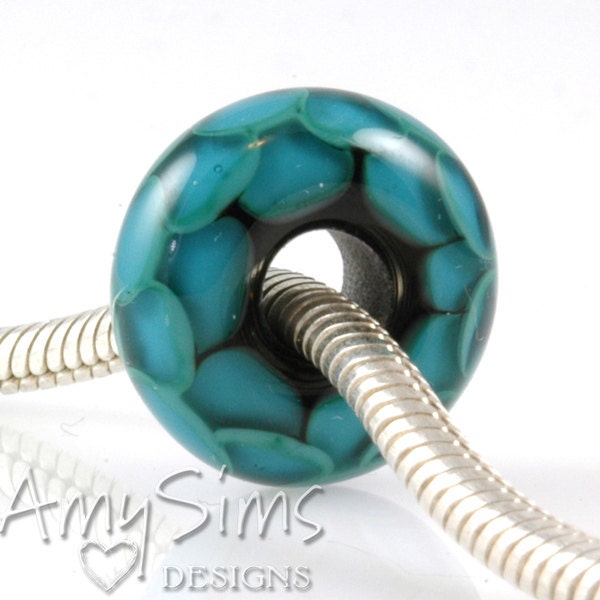 European Charm Bead Big Hole Lampwork Glass Bead Green Lotus Petals