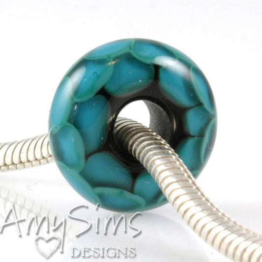 European Charm Bead Big Hole Lampwork Glass Bead Green Lotus Petals