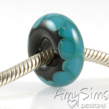 European Charm Bead Big Hole Lampwork Glass Bead Green Lotus Petals