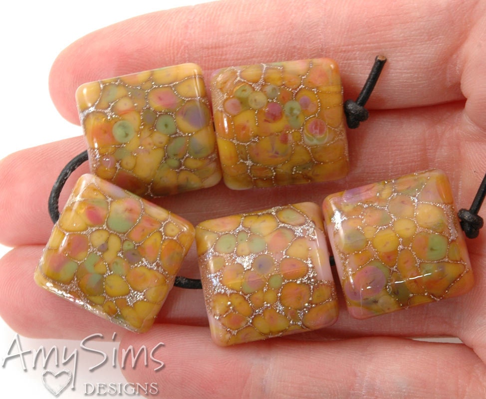 Handmade Gold Pink Bead Nuggets Silvered Cherry Blossoms SRA S0220