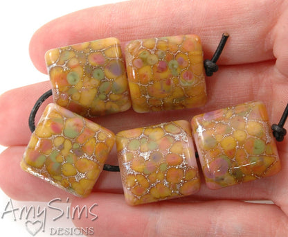 Handmade Gold Pink Bead Nuggets Silvered Cherry Blossoms SRA S0220