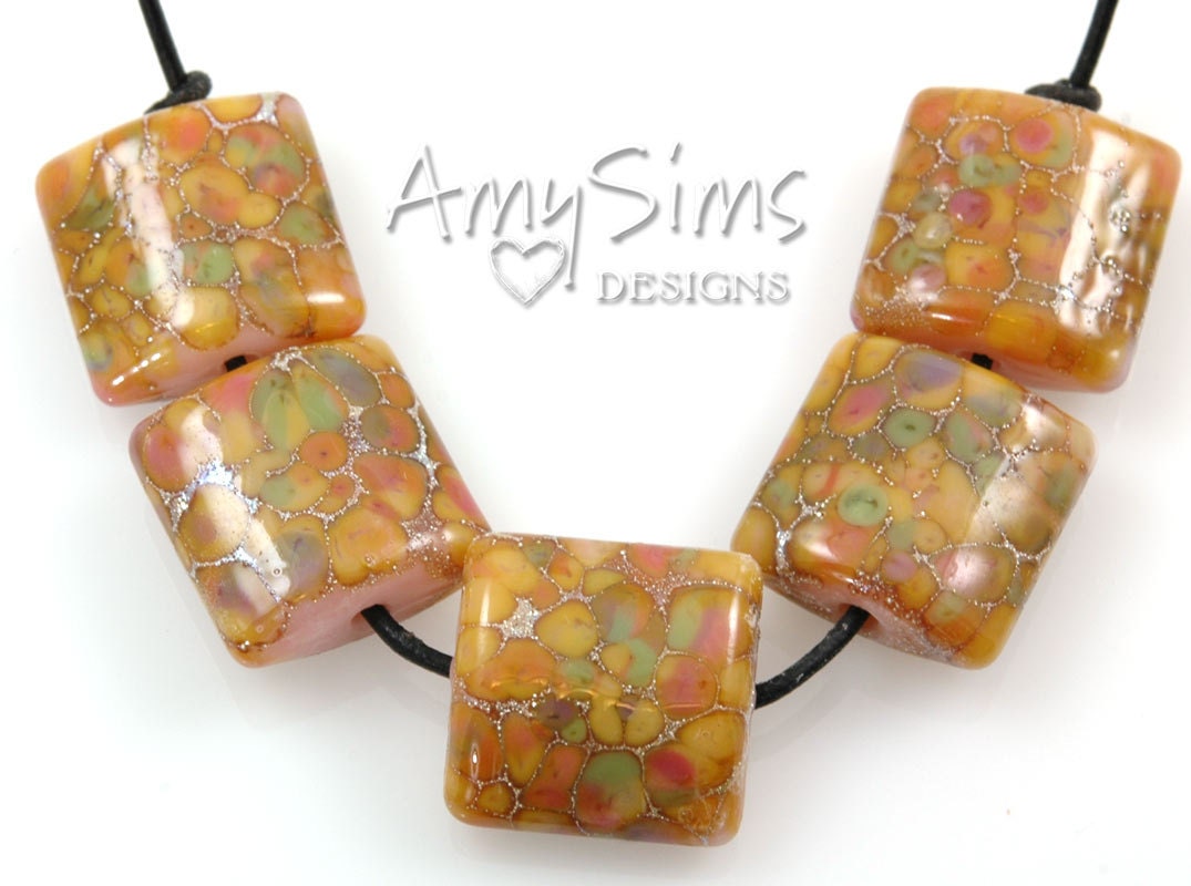 Handmade Gold Pink Bead Nuggets Silvered Cherry Blossoms SRA S0220