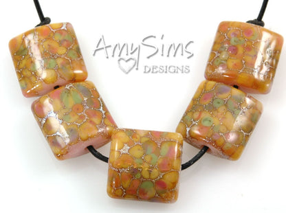 Handmade Gold Pink Bead Nuggets Silvered Cherry Blossoms SRA S0220