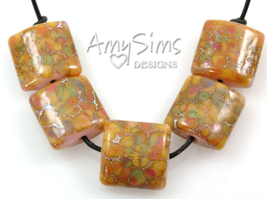 Handmade Gold Pink Bead Nuggets Silvered Cherry Blossoms SRA S0220