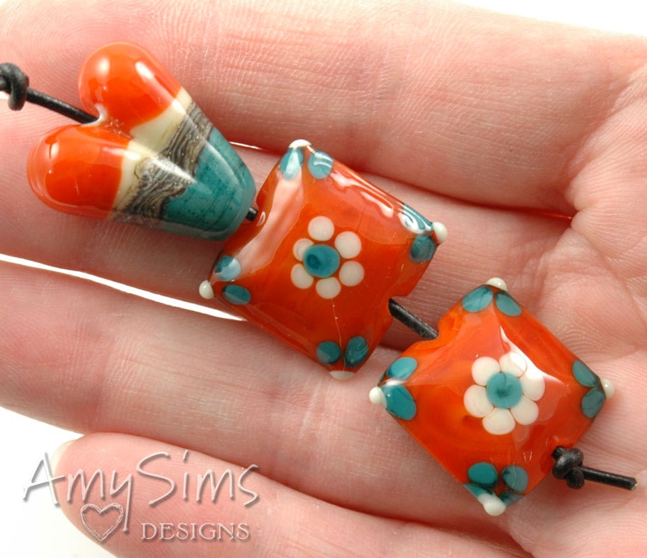 Handmade Lampwork Beads Orange Southwest Set SRA S0252