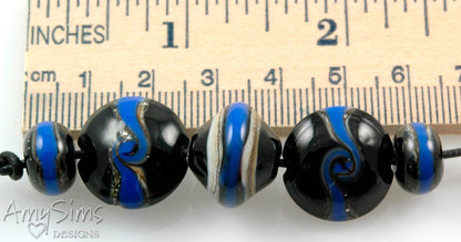 Handmade Lampwork Beads Wedgewood Blue & Black Set SRA S0284