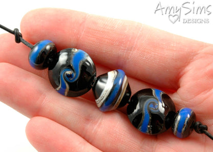 Handmade Lampwork Beads Wedgewood Blue & Black Set SRA S0284