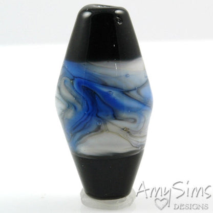 Wedgewood Blue & Black Artisan Focal Lampwork Glass Bead B0112
