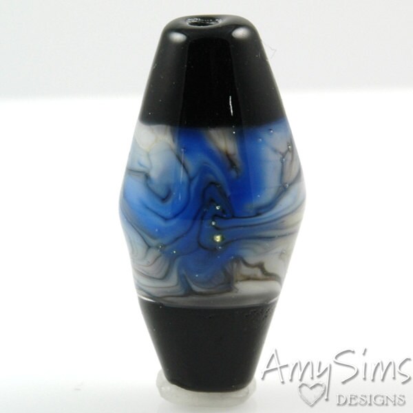 Wedgewood Blue & Black Artisan Focal Lampwork Glass Bead B0112