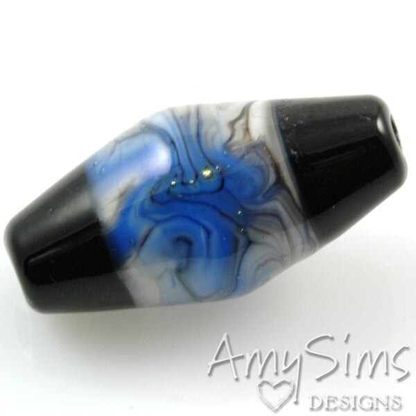 Wedgewood Blue & Black Artisan Focal Lampwork Glass Bead B0112
