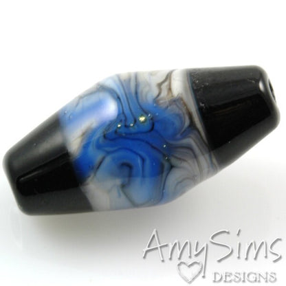 Wedgewood Blue & Black Artisan Focal Lampwork Glass Bead B0112