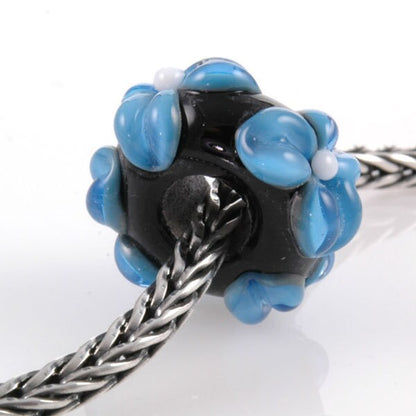 European Charm Bead Big Hole Lampwork Glass Blue Flower Bead