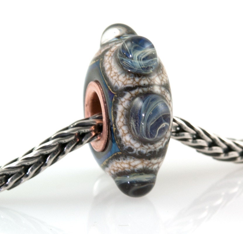 Copper Cored Bumpy Kronos Blue Artisan Lampwork Glass Bead B0941-