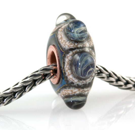 Copper Cored Bumpy Kronos Blue Artisan Lampwork Glass Bead B0941-