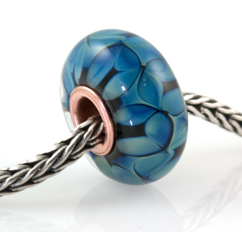 European Big Hole Copper Core Lampwork Glass Bead Kronos Petals