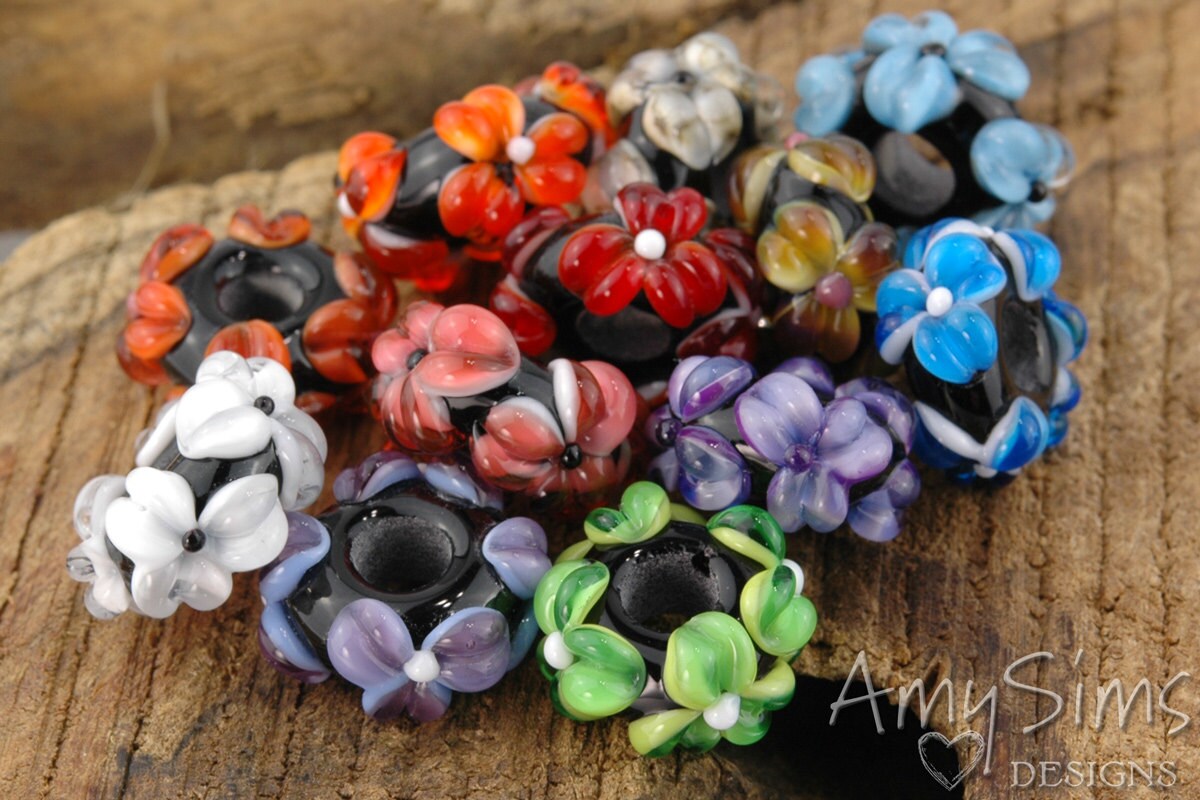 Artisan Big Hole Lampwork Glass Raised Flower Bead-many colors