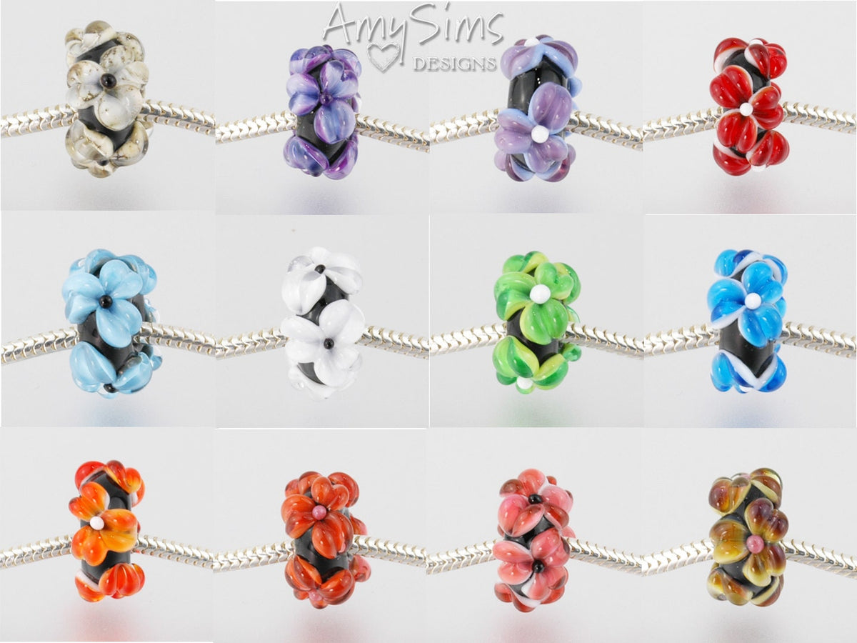 Artisan Big Hole Lampwork Glass Raised Flower Bead-many colors