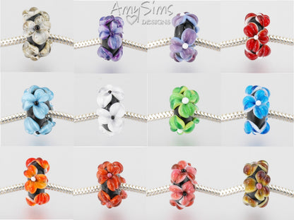 Artisan Big Hole Lampwork Glass Raised Flower Bead-many colors
