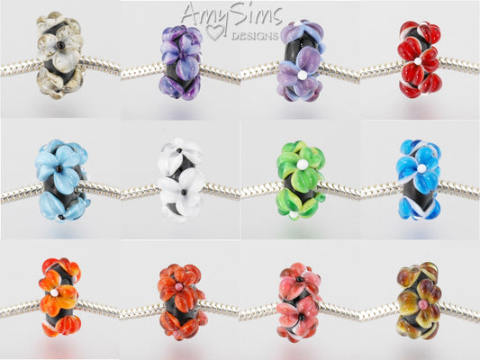 Artisan Big Hole Lampwork Glass Raised Flower Bead-many colors