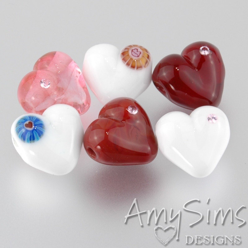 Red White & Blue Artisan Focal Lampwork Glass Heart Bead B0908-3