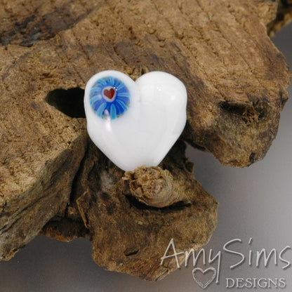 Red White & Blue Artisan Focal Lampwork Glass Heart Bead B0908-3