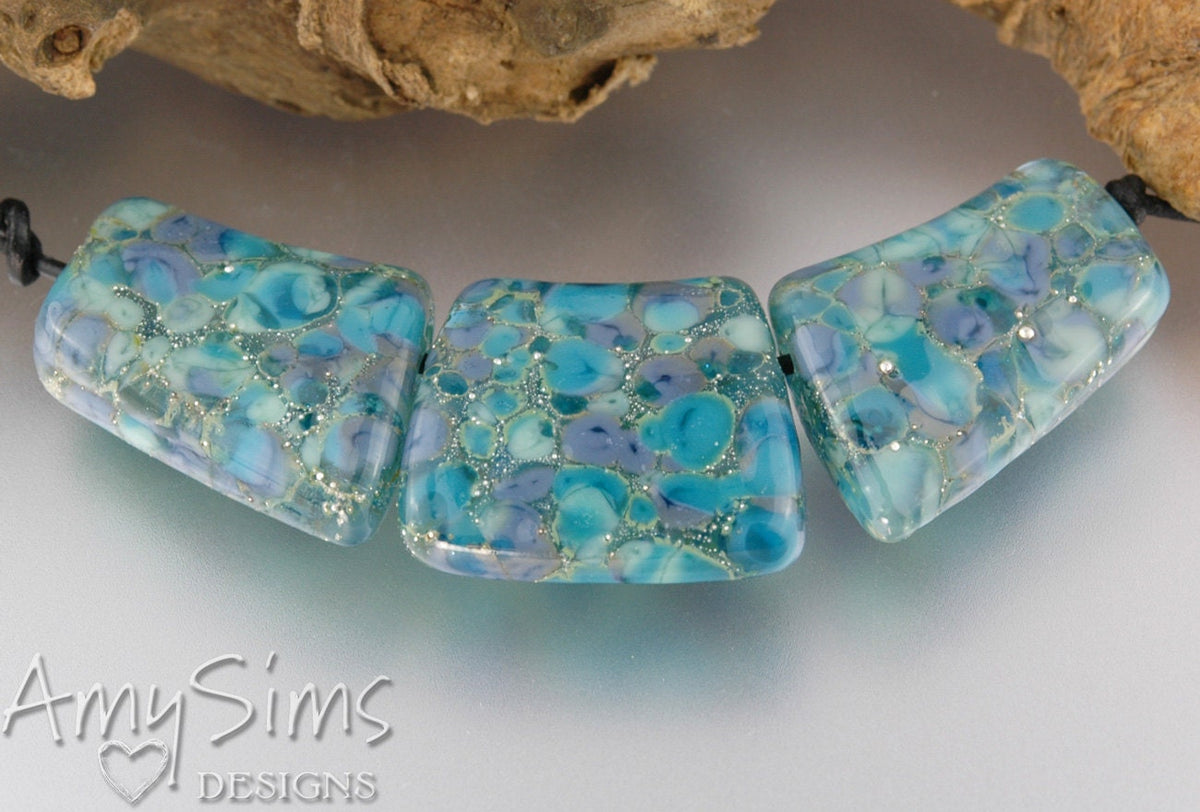 Handmade Lampwork Beads: Silvered River Dance Cleopatra Set 78