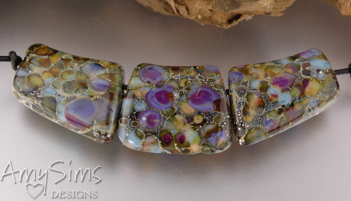 Handmade Lampwork Beads: Silvered Purple Martinique Cleopatra Set 69