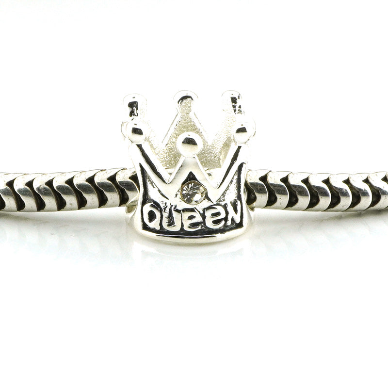 Queen Crown CZ Sterling Slider Big Hole Bead X0228