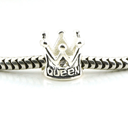 Queen Crown CZ Sterling Slider Big Hole Bead X0228